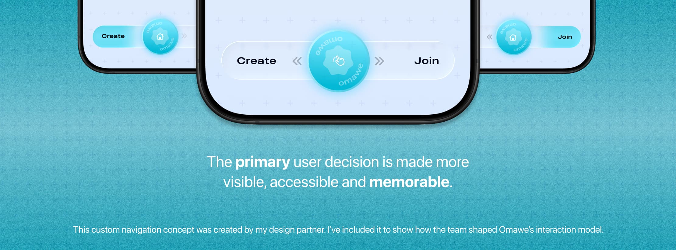 Omawe custom tab bar showing the Create and Join trip actions