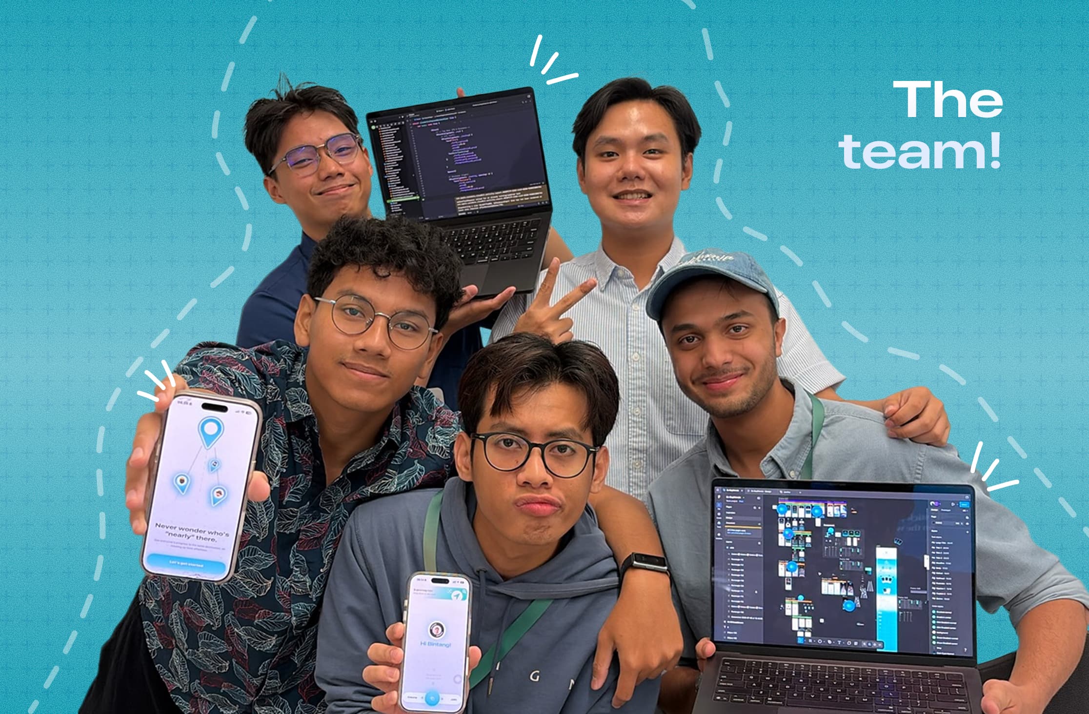 The Omawe team with their app prototypes and design work
